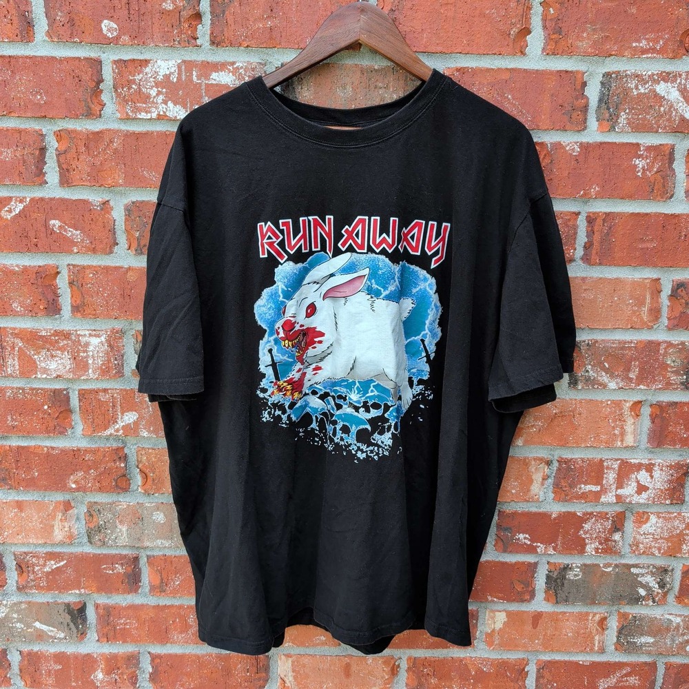 DigiPrint Apparel Graphic Tee Mens 3XL Black Run Away‎ Killer Rabbit Shirt